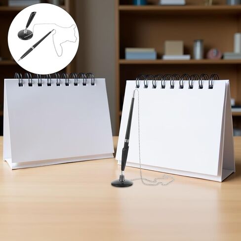 6pcs Black Secure Ballpoint Ink Reception Pens with Chain and Adhesive Base Holder for Bank, Office, and Retail Counter Use in Kuwait