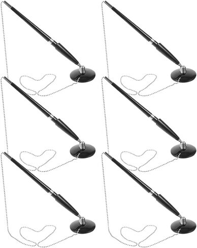 Housoutil Secure Counter Pen with Adhesive Base and Chain, Black Ink 6pcs Set for Office, Bank, Hotel Reception Desk, Non-wash Security Ink, Retail and Public Space Use in Kuwait