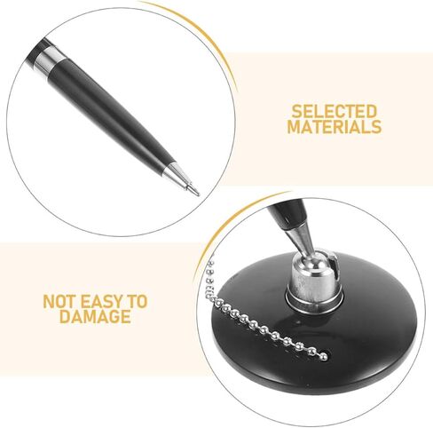 TEHAUX Secure Ballpoint Pen with Chain and Adhesive Base Holder, Black 6pcs Desktop Counter Pens for Bank, Office, and Reception Signing Use in Kuwait
