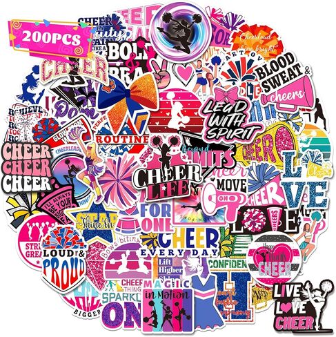 HomSeon 200PCS Cheer Stickers, Pink Cheerleading Stickers for Girls Cheerleaders Teens, Vinyl Cheer Stuff Decals for Goodie Bags Water Bottles Laptops Party Favors in Saudi Arabia