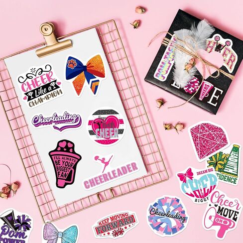 HomSeon 200PCS Cheer Stickers, Pink Cheerleading Stickers for Girls Cheerleaders Teens, Vinyl Cheer Stuff Decals for Goodie Bags Water Bottles Laptops Party Favors in Saudi Arabia
