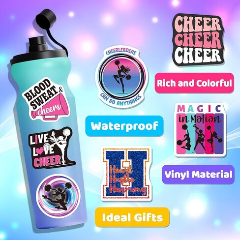 HomSeon 200PCS Cheer Stickers, Pink Cheerleading Stickers for Girls Cheerleaders Teens, Vinyl Cheer Stuff Decals for Goodie Bags Water Bottles Laptops Party Favors in Saudi Arabia