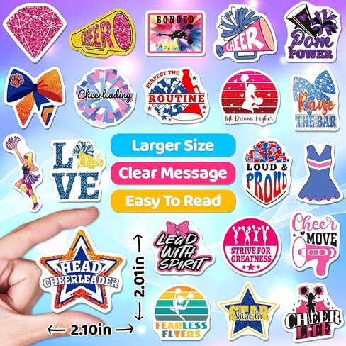 HomSeon 200PCS Cheer Stickers, Pink Cheerleading Stickers for Girls Cheerleaders Teens, Vinyl Cheer Stuff Decals for Goodie Bags Water Bottles Laptops Party Favors in Saudi Arabia
