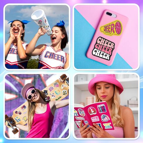 HomSeon 200PCS Cheer Stickers, Pink Cheerleading Stickers for Girls Cheerleaders Teens, Vinyl Cheer Stuff Decals for Goodie Bags Water Bottles Laptops Party Favors in Saudi Arabia