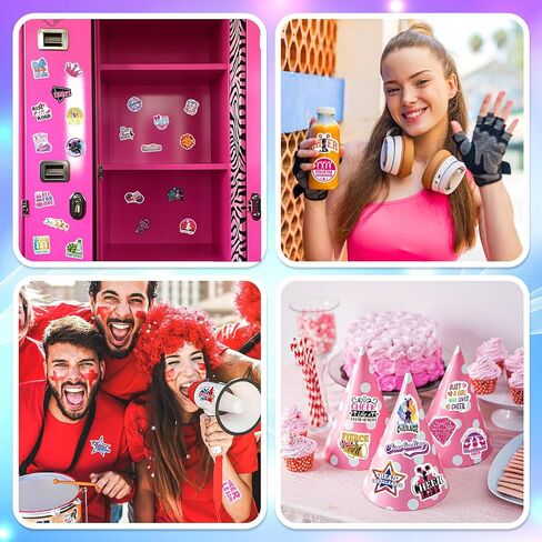 HomSeon 200PCS Cheer Stickers, Pink Cheerleading Stickers for Girls Cheerleaders Teens, Vinyl Cheer Stuff Decals for Goodie Bags Water Bottles Laptops Party Favors in Saudi Arabia