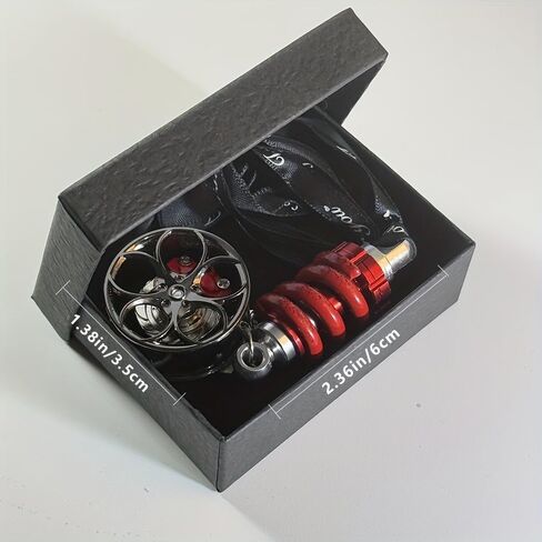 A gift box containing cool car wheel hub brake calipers and shock absorber car rearview mirror decorations. The brake calipers can rotate. It is a must-have for car enthusiasts. in Kuwait