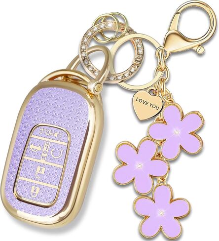 Pink TPU Key Fob Cover with Sakura Flower Keychain Compatible with Honda Accord 2022-2025,Civic 2022-2025,HR-V 2023-2025,CR-V 2023-2025,Pilot 2023-2025 5-Button Smart Key for Women in Saudi Arabia