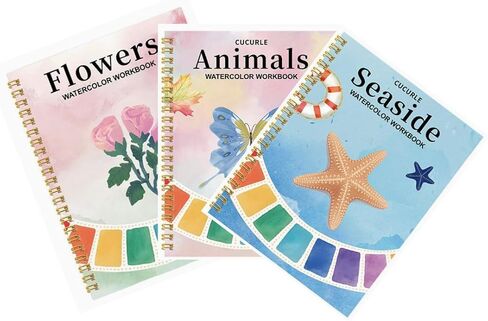 3 Pcs Floral Watercolor Workbooks – 12 Beginner Friendly Sketched Illustrations DIY Coloring Books for Present (9.1×6.3×0.4in) in Kuwait