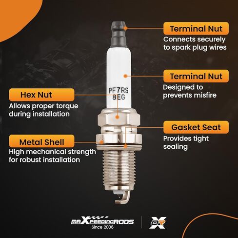 maxpeedingrods 4 قطع شمعات الإشعال إيريديوم PFR7S8EG 1675 لأودي A3 A4 A5 A6 Q3 Q5 R8 RS5 TT، لفولكس واجن CC جيتا جولف باسات تيجوان، لتشيفي كروز سونيك تراكس فولت، لكاديلاك بويك in Kuwait