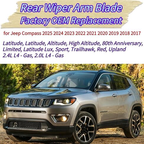 Rear Wiper Blade & Arm Replacement for Jeep Compass 2017-2025 2024 2023 2022 2021 2020 2019 2018 OEM Exact Fit High Altitude Limited Latitude Lux Sport Trailhawk Red Upland Models Rear Wiper Blade Set in Saudi Arabia