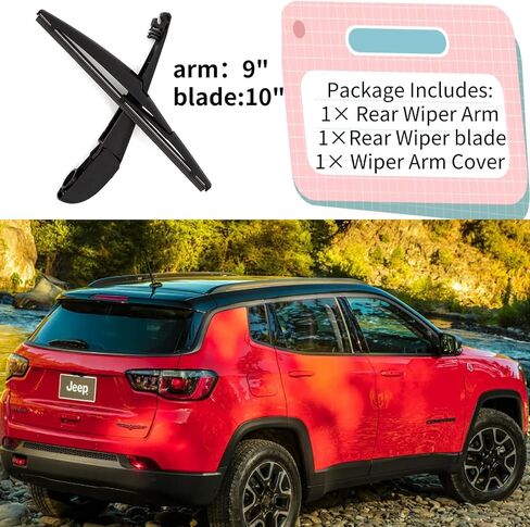 Rear Wiper Blade & Arm Replacement for Jeep Compass 2017-2025 2024 2023 2022 2021 2020 2019 2018 OEM Exact Fit High Altitude Limited Latitude Lux Sport Trailhawk Red Upland Models Rear Wiper Blade Set in Saudi Arabia