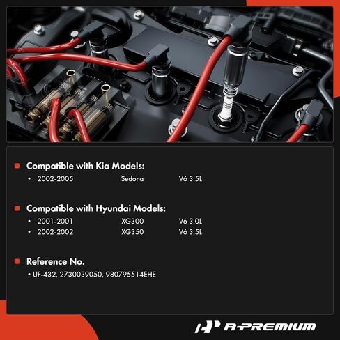 3 ملفات إشعال ممتازة مع 3 أسلاك توصيل شرارة و6 شمعات إيريديوم متوافقة مع Hyundai XG300 2001 3.0L، XG350 2002 3.5L & Kia Sedona 2002-2005 3.5L in Kuwait