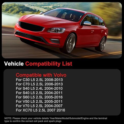UF517 ملف الإشعال حزمة إيريديوم شمعات الإشعال يناسب فولفو 2004-2016 C30 C70 S40 S60 V50 V70 XC70 المحرك L5 2.4L/2.5L مجموعة من 5 in Kuwait