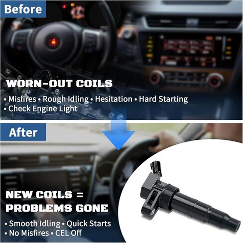 ملفات الإشعال 4 عبوات تناسب 2.0 2.4 L4 Hyundai Sonata Genesis Coupe Kia Optima Sportage Forte Sorento Santa Fe Tucson 2009 2010 2011 2012 2013 2014 2015 2016 حزم لفائف UF611 C1667 C1669 in Kuwait