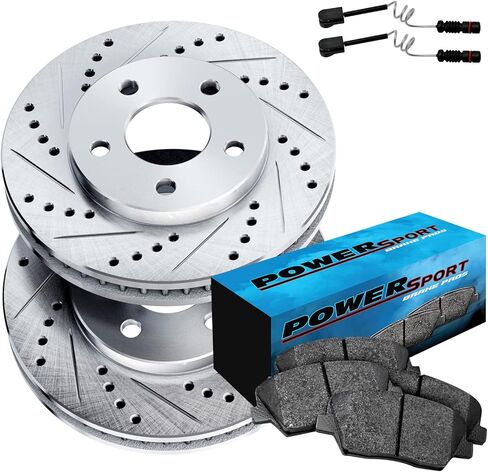 Power Sport Front Silver Drilled Slotted Brake Rotors and Ceramic Pads Compatible For 2013-2019 Mercedes-Benz GL350, GL450, GLE400, GLS350d, GLS450 in Kuwait