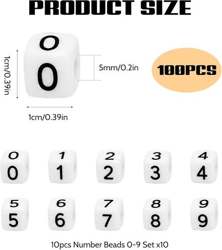 100Pcs Silicone Number Beads 10mm 0-9 Number Beads Square Bead for Bracelets Keychains Necklaces Bead DIY Craft Accessories Gifts Making in Saudi Arabia