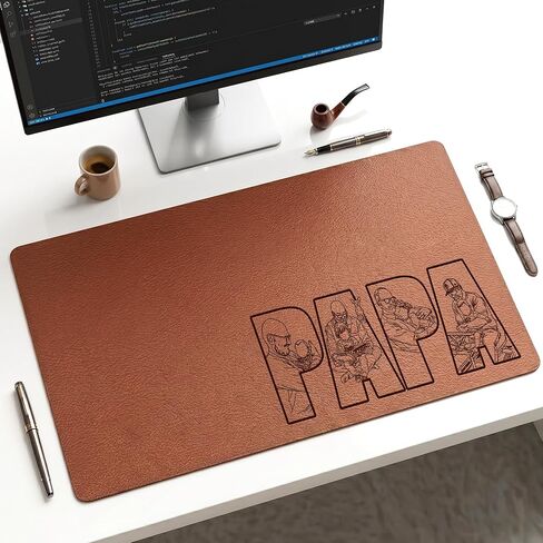 Personalized Sketch Photo Desk Mat for Dad, Custom Engraved Line Art Mouse Pad, Non-Slip PU Leather Blotter, Fathers Day Desk Mat in Kuwait