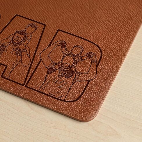 Personalized Sketch Photo Desk Mat for Dad, Custom Engraved Line Art Mouse Pad, Non-Slip PU Leather Blotter, Fathers Day Desk Mat in Kuwait