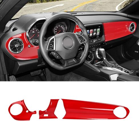 RAZPOY for Camaro Center Console Panel Trim, 3PCS Dashboard Panel Cover Compatible with 2016-2023 Chevy Camaro Interior Accessories, Carbon Fiber (Without HUD) in Kuwait
