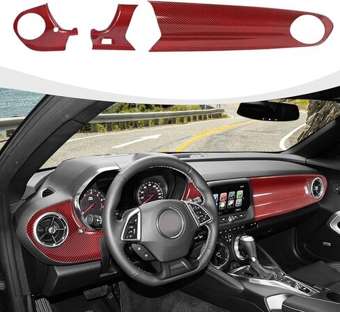 RAZPOY for Camaro Center Console Panel Trim, 3PCS Dashboard Panel Cover Compatible with 2016-2023 Chevy Camaro Interior Accessories, Carbon Fiber (Without HUD) in Kuwait