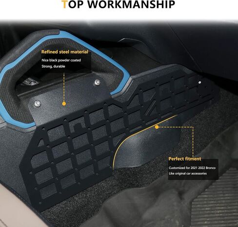 Molle Panel for 2021 2022 2023 2024 2025 Ford Bronco 2/4 Door Interior Accessories Center Console Storage Passenger Side Grid Plate Organizer Gear Shifter Right Side Hanging Steel Rack, Black in Kuwait