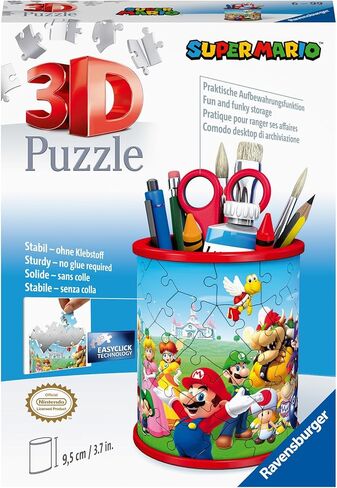 Ravensburger - كوب أقلام سوبر ماريو - أحجية الصور المقطوعة ثلاثية الأبعاد - منظم مكتب قابل للبناء يتميز برسومات ماريو المميزة - 54 قطعة بلاستيكية متينة - جودة ممتازة - ممتعة للأطفال والكبار in Kuwait