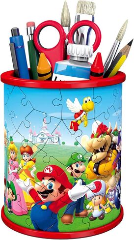 Ravensburger - كوب أقلام سوبر ماريو - أحجية الصور المقطوعة ثلاثية الأبعاد - منظم مكتب قابل للبناء يتميز برسومات ماريو المميزة - 54 قطعة بلاستيكية متينة - جودة ممتازة - ممتعة للأطفال والكبار in Kuwait