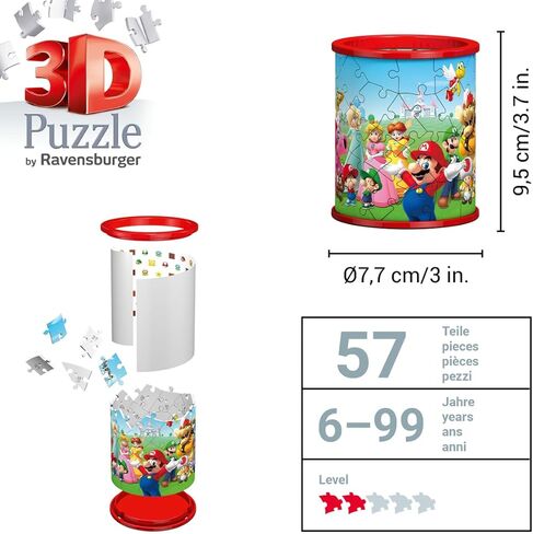 Ravensburger - كوب أقلام سوبر ماريو - أحجية الصور المقطوعة ثلاثية الأبعاد - منظم مكتب قابل للبناء يتميز برسومات ماريو المميزة - 54 قطعة بلاستيكية متينة - جودة ممتازة - ممتعة للأطفال والكبار in Kuwait