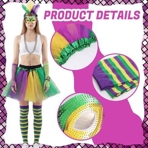JATEBI 10 PCS Carnival Costume Accessory Set for Women Men Included Tutu Skirt Outfit Feather Headband for Parade Party in Saudi Arabia