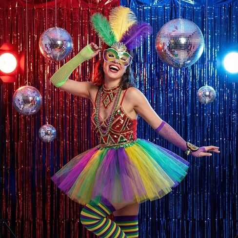 JATEBI 10 PCS Carnival Costume Accessory Set for Women Men Included Tutu Skirt Outfit Feather Headband for Parade Party in Saudi Arabia