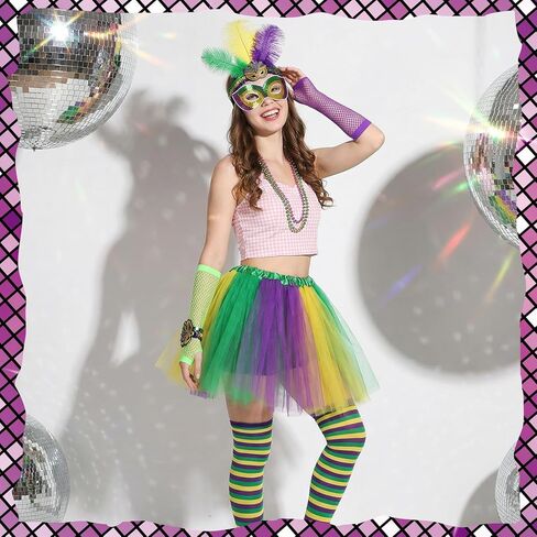 JATEBI 10 PCS Carnival Costume Accessory Set for Women Men Included Tutu Skirt Outfit Feather Headband for Parade Party in Saudi Arabia