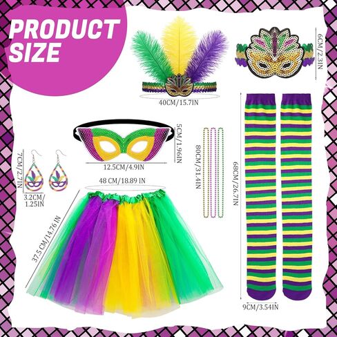 JATEBI 10 PCS Carnival Costume Accessory Set for Women Men Included Tutu Skirt Outfit Feather Headband for Parade Party in Saudi Arabia