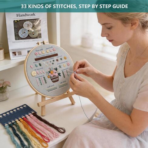 Gocomcom Embroidery Kit for Beginners, 3 Sets Cross Stitch Kits for Adults, Learn 33 Core Stitches, Needle Point Kits with Step-by-Step Instructions, DIY Craft Hobby Supplies for Women in Saudi Arabia