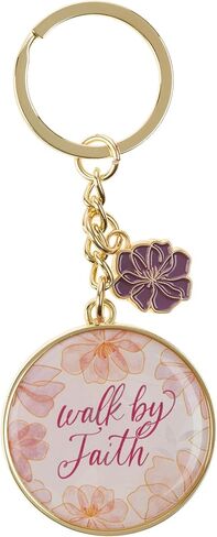 Christian Art Gifts Novelty Inspirational Scripture Split Metal Keychain for Women: Walk by Faith Encouraging Bible Verse, Flower Charm, White & Purple Multicolor Floral in Saudi Arabia