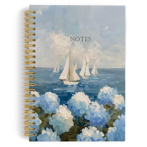 YLZlhb Coastal Beach Blue Hydrangea Floral Spiral Notebook Journal, Ocean Sailboat Hydrangea Flower Notebooks for School Note Taking, Blue Ocean Beach Flower Hardcover Spiral Journal 5.5x8.3 Inches in Kuwait