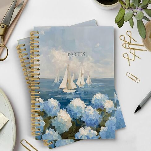 YLZlhb Coastal Beach Blue Hydrangea Floral Spiral Notebook Journal, Ocean Sailboat Hydrangea Flower Notebooks for School Note Taking, Blue Ocean Beach Flower Hardcover Spiral Journal 5.5x8.3 Inches in Kuwait