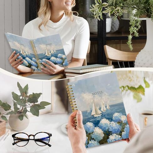 YLZlhb Coastal Beach Blue Hydrangea Floral Spiral Notebook Journal, Ocean Sailboat Hydrangea Flower Notebooks for School Note Taking, Blue Ocean Beach Flower Hardcover Spiral Journal 5.5x8.3 Inches in Kuwait
