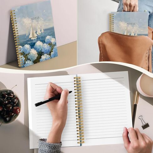 YLZlhb Coastal Beach Blue Hydrangea Floral Spiral Notebook Journal, Ocean Sailboat Hydrangea Flower Notebooks for School Note Taking, Blue Ocean Beach Flower Hardcover Spiral Journal 5.5x8.3 Inches in Kuwait