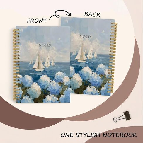 YLZlhb Coastal Beach Blue Hydrangea Floral Spiral Notebook Journal, Ocean Sailboat Hydrangea Flower Notebooks for School Note Taking, Blue Ocean Beach Flower Hardcover Spiral Journal 5.5x8.3 Inches in Kuwait