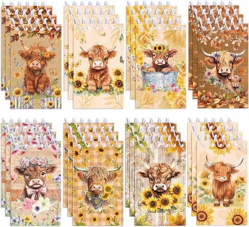 24pcs Watercolor Highland Cow Mini Spiral Notebook Sunflower Highland Cow Mini Notepad DIY Crafts for Wedding Birthday Baby Shower Party Gifts Supplies School Rewards in Kuwait