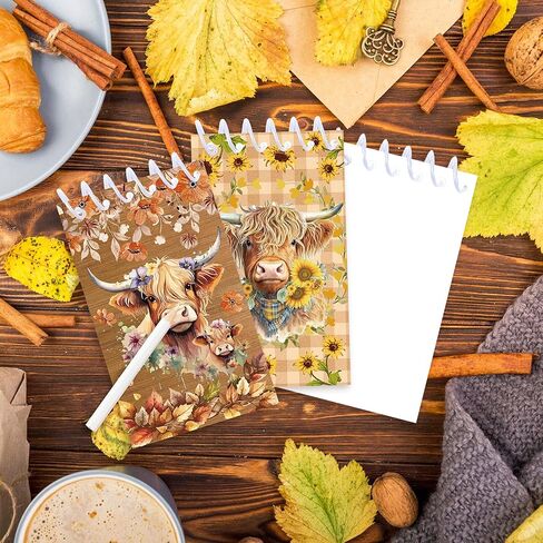 24pcs Watercolor Highland Cow Mini Spiral Notebook Sunflower Highland Cow Mini Notepad DIY Crafts for Wedding Birthday Baby Shower Party Gifts Supplies School Rewards in Kuwait