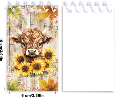 24pcs Watercolor Highland Cow Mini Spiral Notebook Sunflower Highland Cow Mini Notepad DIY Crafts for Wedding Birthday Baby Shower Party Gifts Supplies School Rewards in Kuwait