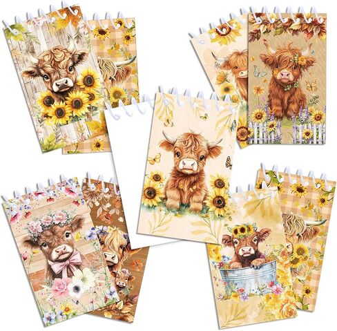 24pcs Watercolor Highland Cow Mini Spiral Notebook Sunflower Highland Cow Mini Notepad DIY Crafts for Wedding Birthday Baby Shower Party Gifts Supplies School Rewards in Kuwait