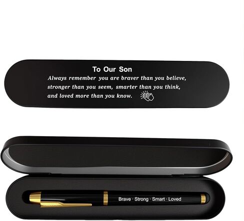 To Our Son Gift, Engraved Pen with Encouraging Quote Box, Inspirational Graduation Birthday Gift for Son, Black Gel Ink Pen in Saudi Arabia