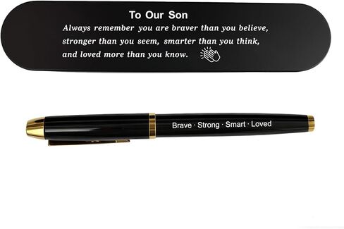 To Our Son Gift, Engraved Pen with Encouraging Quote Box, Inspirational Graduation Birthday Gift for Son, Black Gel Ink Pen in Saudi Arabia