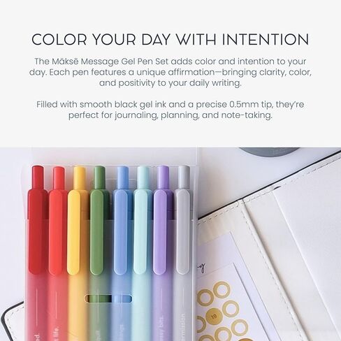 MäksēLife Makse Message Rainbow Gel Pens - Goal-Setting Writing Tools with Daily Affirmations for Personal Growth and Mindset Training, 8-Pack Set in Saudi Arabia