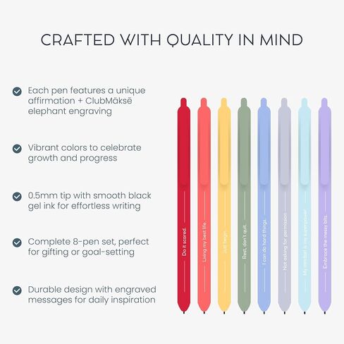 MäksēLife Makse Message Rainbow Gel Pens - Goal-Setting Writing Tools with Daily Affirmations for Personal Growth and Mindset Training, 8-Pack Set in Saudi Arabia