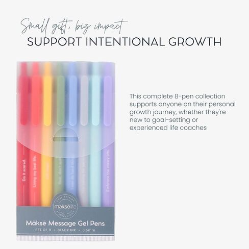 MäksēLife Makse Message Rainbow Gel Pens - Goal-Setting Writing Tools with Daily Affirmations for Personal Growth and Mindset Training, 8-Pack Set in Saudi Arabia