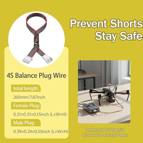 HSF 5PCS 4S JST-XH Balance Plug Extension Lead Wire, 200mm (7.87") 22AWG Flexible Cable for RC LiPo Battery Balance Charging Adapter in Saudi Arabia