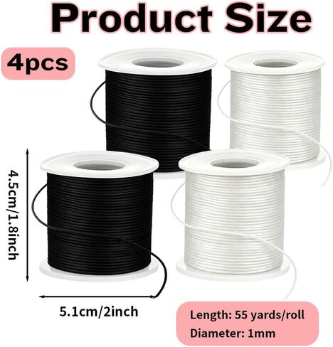 4 Rolls Stretchy Bracelet String, 660FT Elastic String Cord for Bracelets, 1mm Elastic Thread for Bracelets Jewelry Making Necklaces Beading Craft (2 Black, 2 White) in Kuwait